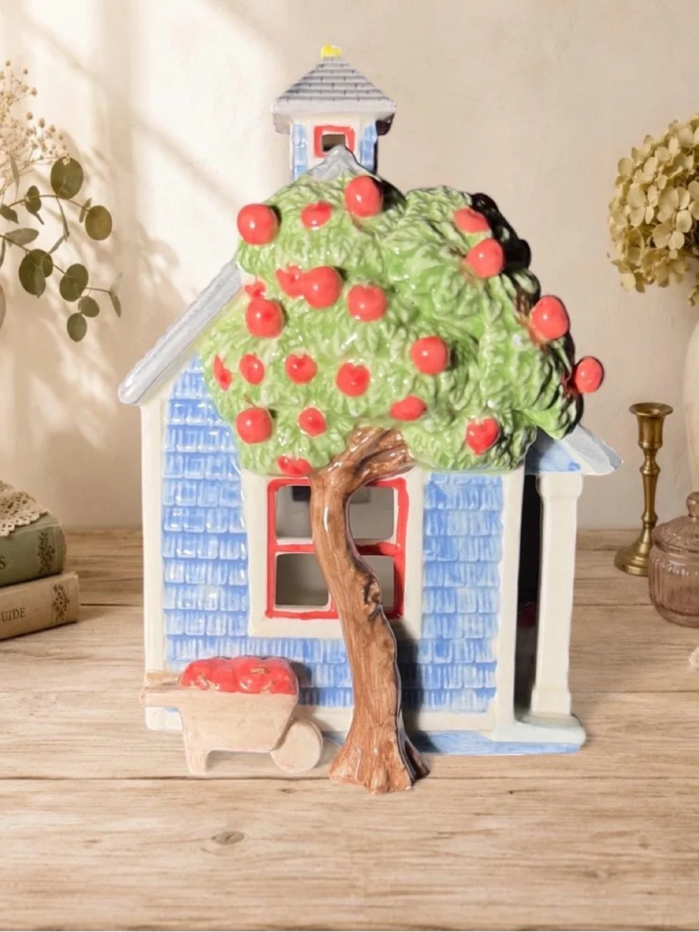 Mud Pie Blue and Red Apple Cottage Decorative House